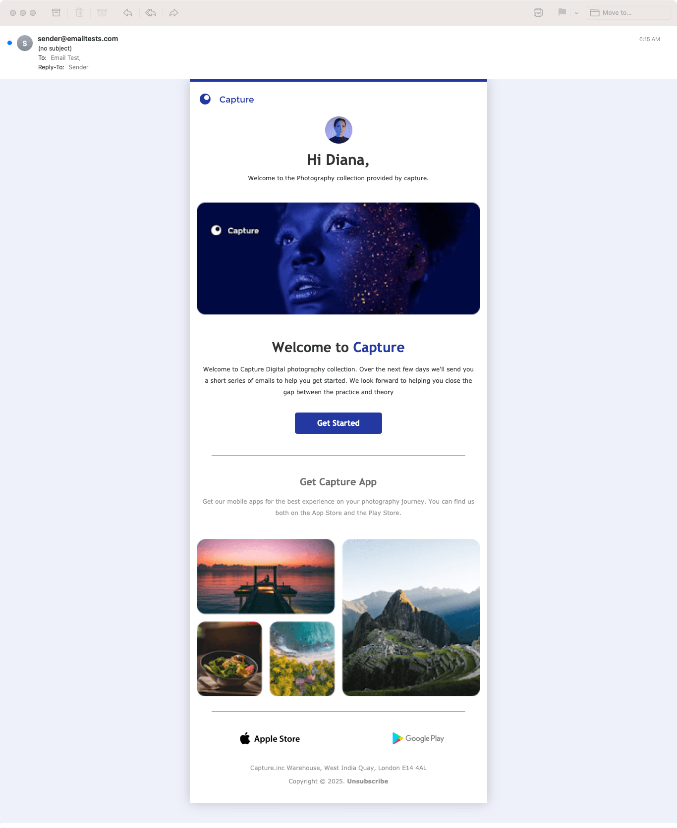 Welcome email template for Capture.