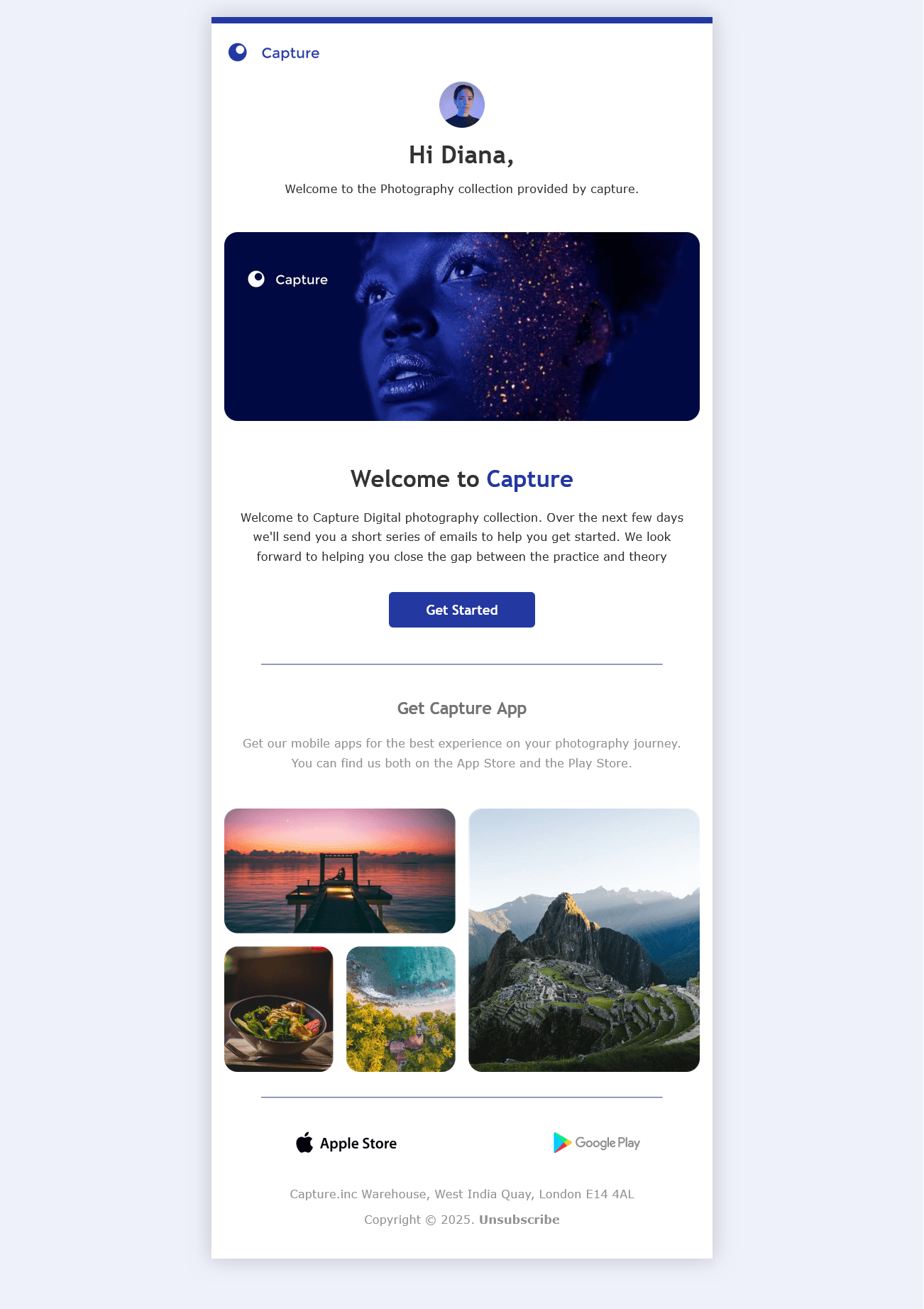 Welcome email template for Capture.
