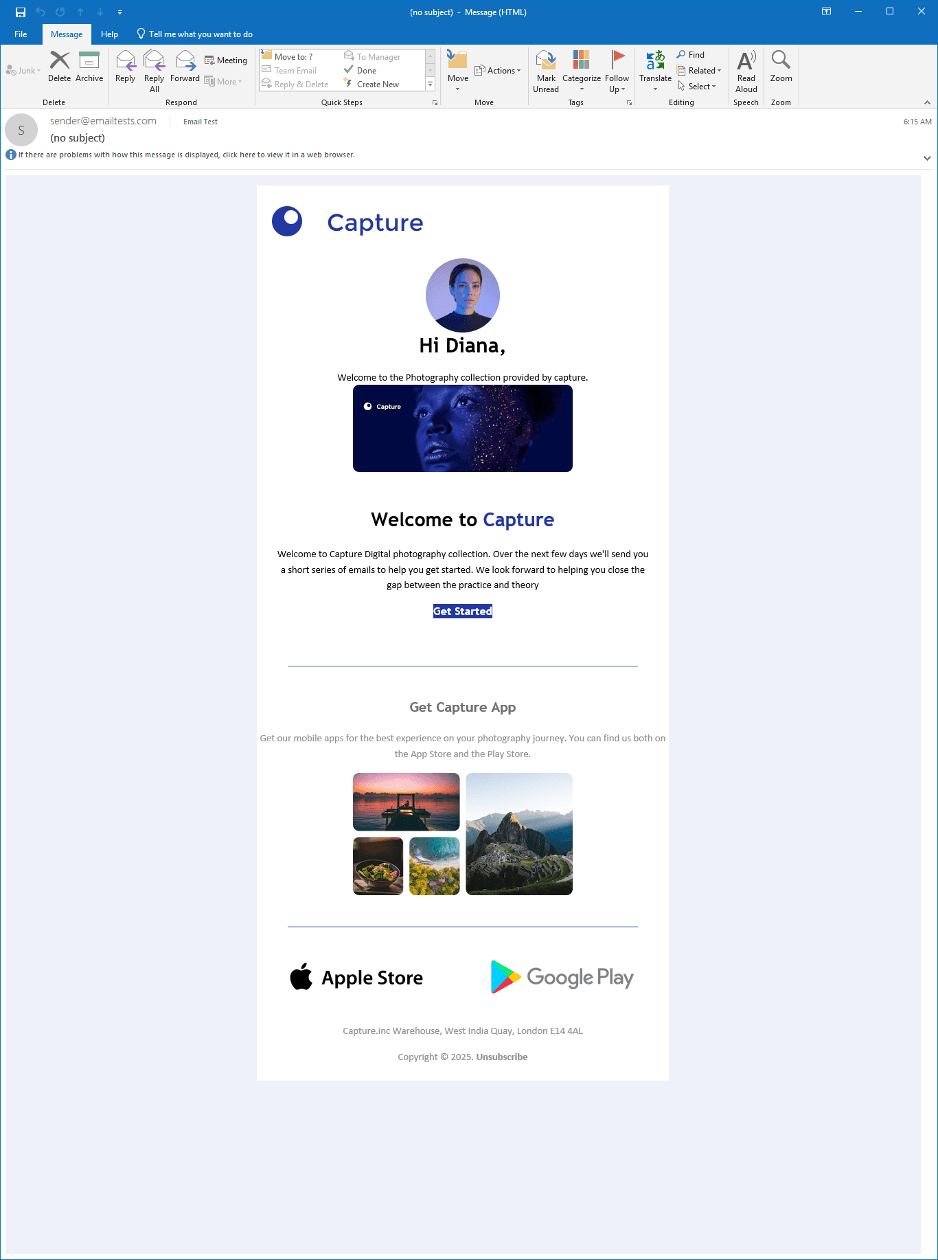 Welcome email template for Capture.