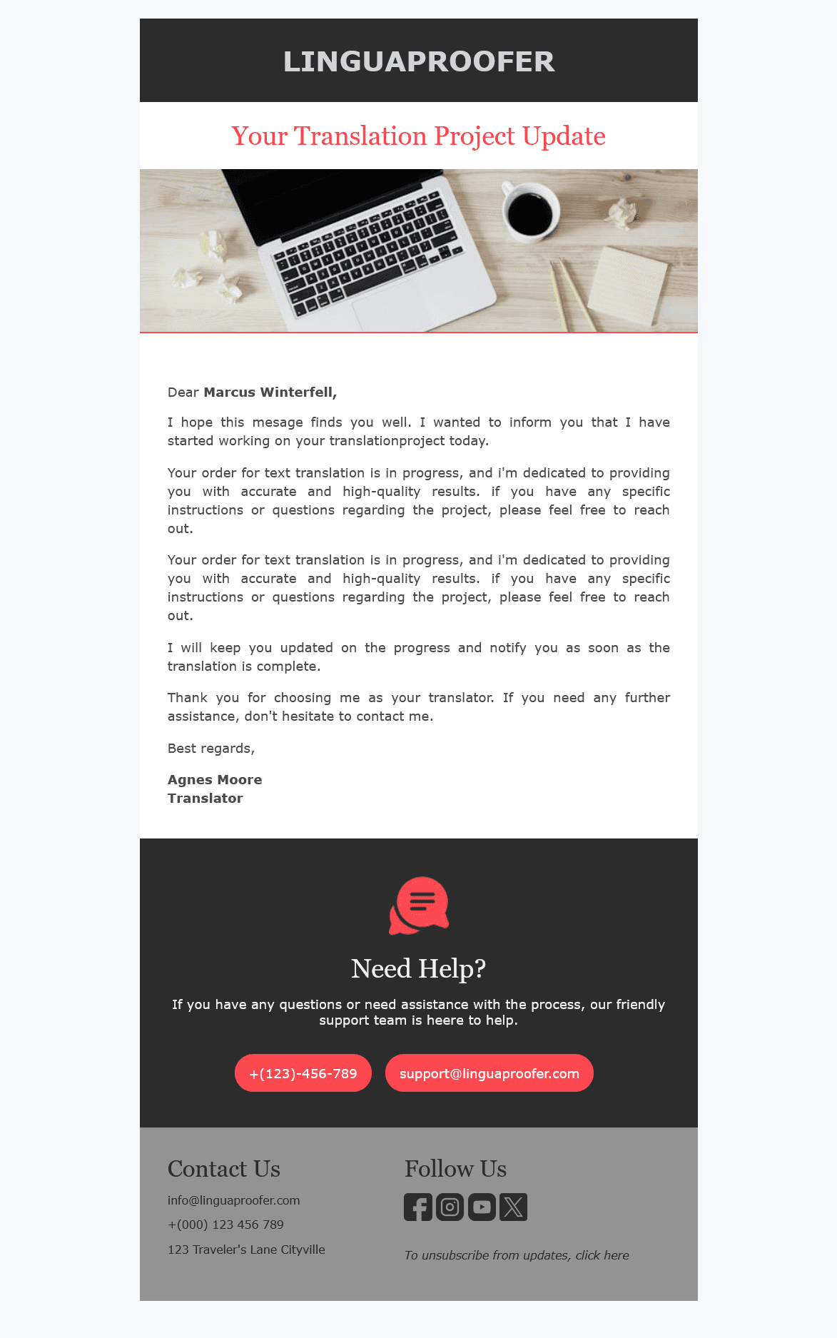 Transactional email suite for Linguaproofer.
