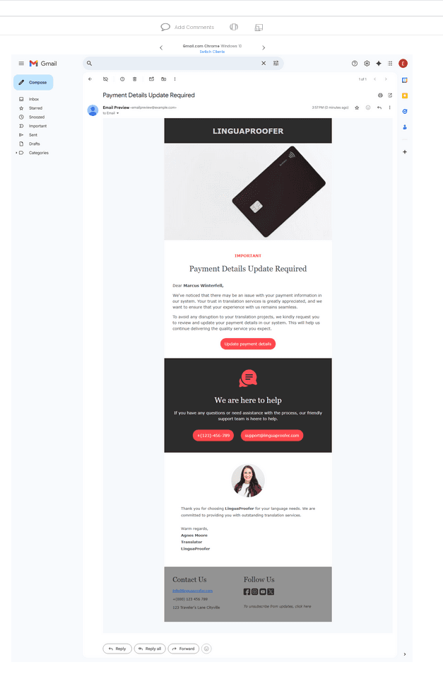 Transactional email suite for Linguaproofer.