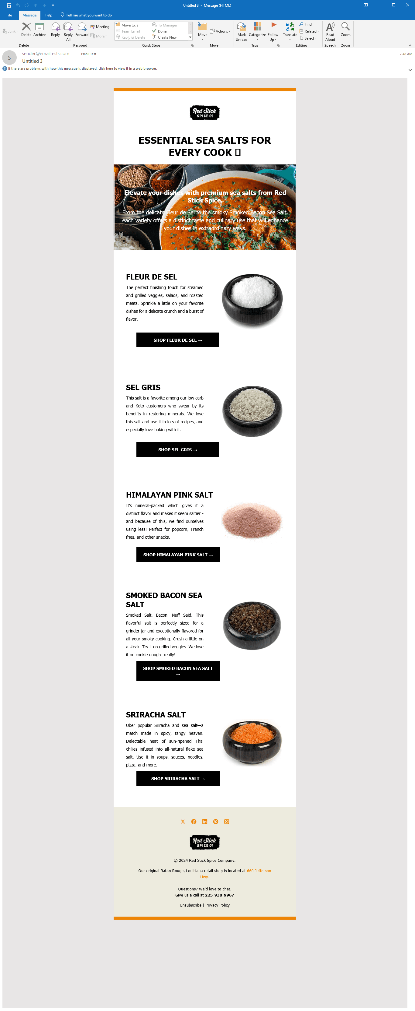 Promotional email suite for Red Stick Spice.